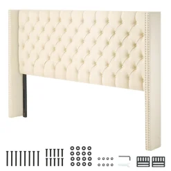 VEVOR Headboard, King Size Headboard with Adjustable Height, Comfortable Diamond Tufted for King Size Bed, W84.1 x H (54.33-60.24) x D 8.27 in, Ideal for Bedroom, Hotel, Homestay, Dormitory, Cream