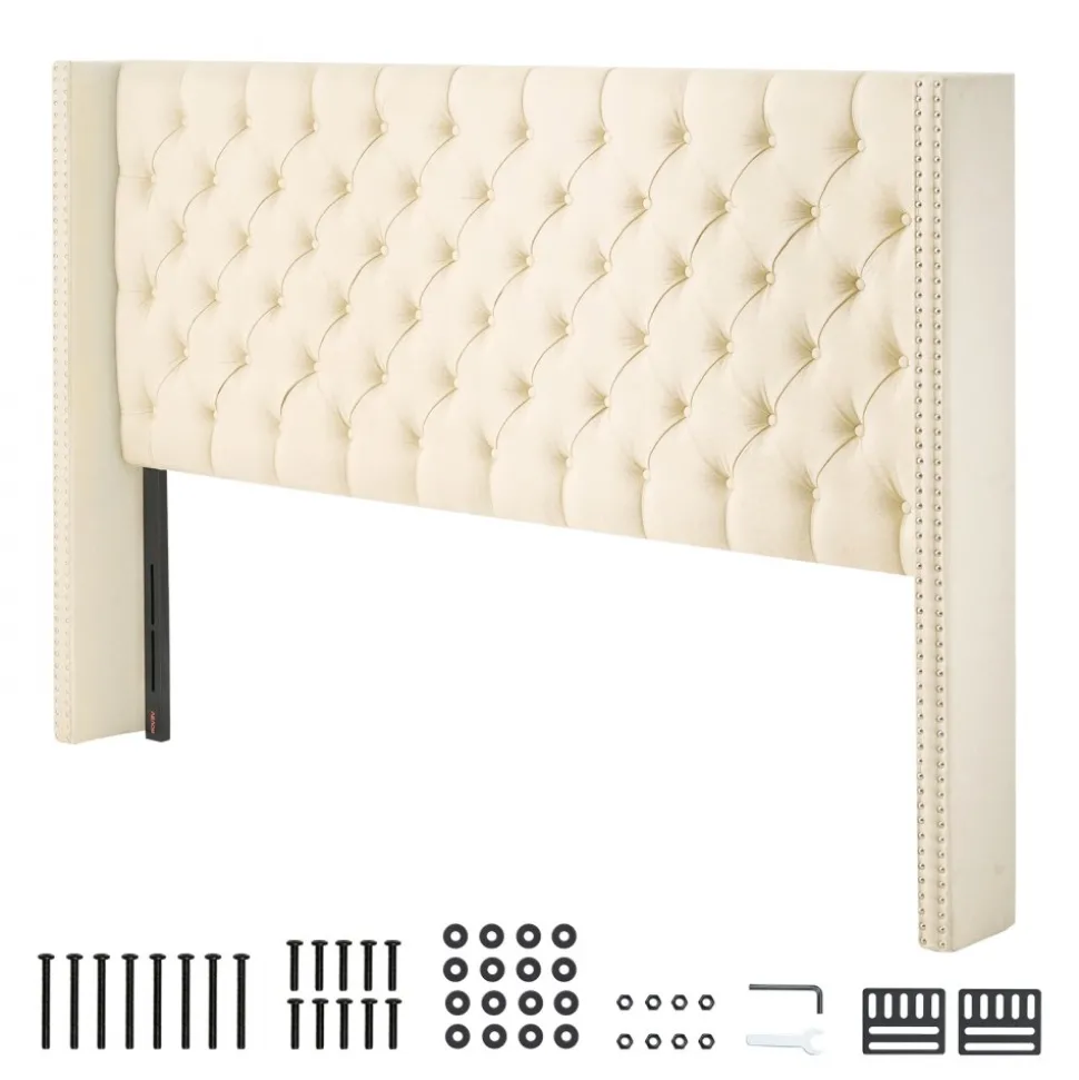 VEVOR Headboard, King Size Headboard with Adjustable Height, Comfortable Diamond Tufted for King Size Bed, W84.1 x H (54.33-60.24) x D 8.27 in, Ideal for Bedroom, Hotel, Homestay, Dormitory, Cream
