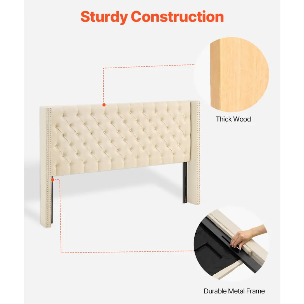 VEVOR Headboard, King Size Headboard with Adjustable Height, Comfortable Diamond Tufted for King Size Bed, W84.1 x H (54.33-60.24) x D 8.27 in, Ideal for Bedroom, Hotel, Homestay, Dormitory, Cream