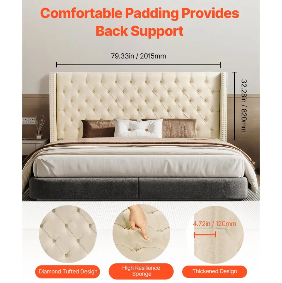 VEVOR Headboard, King Size Headboard with Adjustable Height, Comfortable Diamond Tufted for King Size Bed, W84.1 x H (54.33-60.24) x D 8.27 in, Ideal for Bedroom, Hotel, Homestay, Dormitory, Cream
