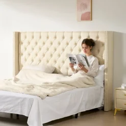 VEVOR Headboard, King Size Headboard with Adjustable Height, Comfortable Diamond Tufted for King Size Bed, W84.1 x H (54.33-60.24) x D 8.27 in, Ideal for Bedroom, Hotel, Homestay, Dormitory, Cream