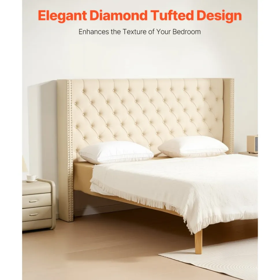 VEVOR Headboard, King Size Headboard with Adjustable Height, Comfortable Diamond Tufted for King Size Bed, W84.1 x H (54.33-60.24) x D 8.27 in, Ideal for Bedroom, Hotel, Homestay, Dormitory, Cream