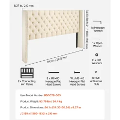 VEVOR Headboard, King Size Headboard with Adjustable Height, Comfortable Diamond Tufted for King Size Bed, W84.1 x H (54.33-60.24) x D 8.27 in, Ideal for Bedroom, Hotel, Homestay, Dormitory, Cream