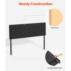 VEVOR Headboard, Queen Size Headboard with Adjustable Height, Comfortable Diamond Tufted for Queen Size Bed, W62.2 x H(42.72-54.53) x D2.76 in, Ideal for Bedroom, Hotel, Homestay, Dormitory, Black