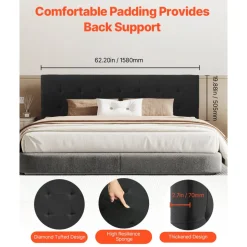 VEVOR Headboard, Queen Size Headboard with Adjustable Height, Comfortable Diamond Tufted for Queen Size Bed, W62.2 x H(42.72-54.53) x D2.76 in, Ideal for Bedroom, Hotel, Homestay, Dormitory, Black