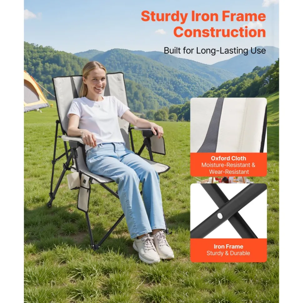 VEVOR Heated Camping Chair, 3 Heat Settings, High Back Folding Camping Chair, Supports 260lbs, Full Padded Beach Chairs with Armrest & Cupholder, Portable Lawn Chairs for Outdoor Sports Travel