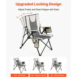 VEVOR Heated Camping Chair, 3 Heat Settings, High Back Folding Camping Chair, Supports 260lbs, Full Padded Beach Chairs with Armrest & Cupholder, Portable Lawn Chairs for Outdoor Sports Travel