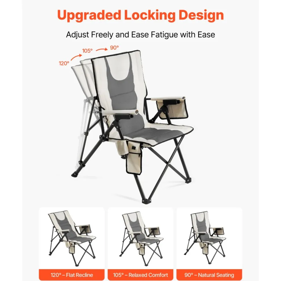 VEVOR Heated Camping Chair, 3 Heat Settings, High Back Folding Camping Chair, Supports 260lbs, Full Padded Beach Chairs with Armrest & Cupholder, Portable Lawn Chairs for Outdoor Sports Travel