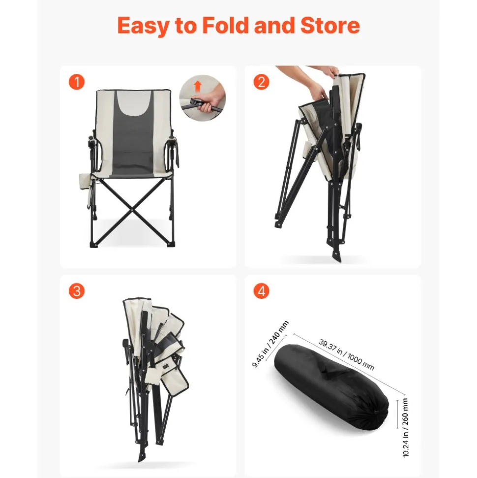 VEVOR Heated Camping Chair, 3 Heat Settings, High Back Folding Camping Chair, Supports 260lbs, Full Padded Beach Chairs with Armrest & Cupholder, Portable Lawn Chairs for Outdoor Sports Travel