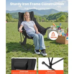 VEVOR Heated Camping Chair, 3 Heating Settings, Large-Sized Padded Folding Rocker, Heavy Duty Outdoor Lawn Chairs with Pocket & Cupholder, Support 225lbs, Portable Heated Chair for Sports Winter Use