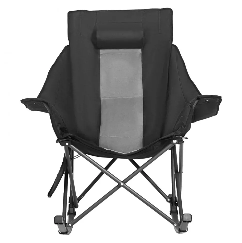 VEVOR Heated Camping Chair, 3 Heating Settings, Large-Sized Padded Folding Rocker, Heavy Duty Outdoor Lawn Chairs with Pocket & Cupholder, Support 225lbs, Portable Heated Chair for Sports Winter Use