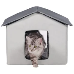 VEVOR Heated Cat House, Outdoor Kitty Shelter with Timer, 600D Oxford Cloth Foldable Cat Shelter with Heated Pad  for Winter to Stay Warm and Cozy, Gray (Middle)