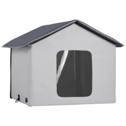 VEVOR Heated Cat House, Outdoor Kitty Shelter with Timer, 600D Oxford Cloth Foldable Cat Shelter with Heated Pad  for Winter to Stay Warm and Cozy, Gray (Middle)