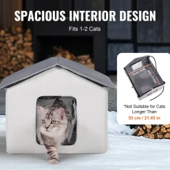 VEVOR Heated Cat House, Outdoor Kitty Shelter with Timer, 600D Oxford Cloth Foldable Cat Shelter with Heated Pad  for Winter to Stay Warm and Cozy, Gray (Middle)