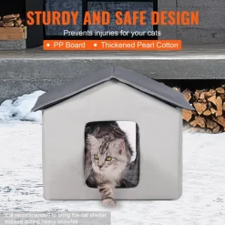 VEVOR Heated Cat House, Outdoor Kitty Shelter with Timer, 600D Oxford Cloth Foldable Cat Shelter with Heated Pad  for Winter to Stay Warm and Cozy, Gray (Middle)