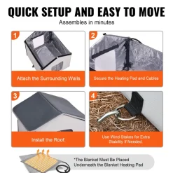 VEVOR Heated Cat House, Outdoor Kitty Shelter with Timer, 600D Oxford Cloth Foldable Cat Shelter with Heated Pad  for Winter to Stay Warm and Cozy, Gray (Middle)