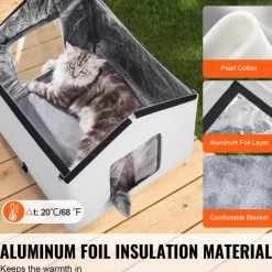 VEVOR Heated Cat House, Outdoor Kitty Shelter with Timer, 600D Oxford Cloth Foldable Cat Shelter with Heated Pad  for Winter to Stay Warm and Cozy, Gray (Middle)