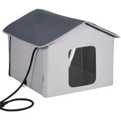 VEVOR Heated Cat House, Outdoor Kitty Shelter with Timer, 600D Oxford Cloth Foldable Cat Shelter with Heated Pad  for Winter to Stay Warm and Cozy, Gray (Middle)