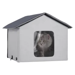VEVOR Heated Cat House, Outdoor Kitty Shelter with Timer, 600D Oxford Cloth Foldable Cat Shelter with Heated Pad  for Winter to Stay Warm and Cozy, Gray (Middle)