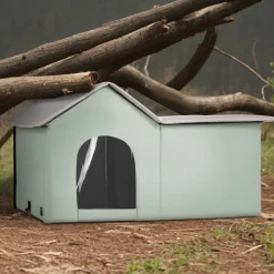 VEVOR Heated Cat House, Outdoor Kitty Shelter with Adjustable Temperature and Timer, 600D Oxford Cloth Foldable Cat Shelter with Heated Pad for Winter to Stay Warm and Cozy, Green (Large)