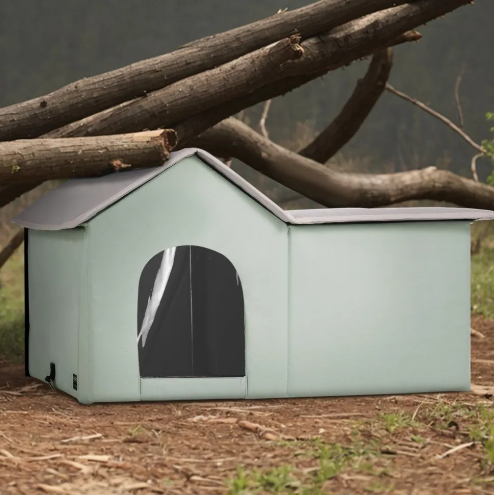 VEVOR Heated Cat House, Outdoor Kitty Shelter with Adjustable Temperature and Timer, 600D Oxford Cloth Foldable Cat Shelter with Heated Pad for Winter to Stay Warm and Cozy, Green (Large)
