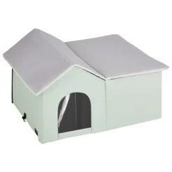 VEVOR Heated Cat House, Outdoor Kitty Shelter with Adjustable Temperature and Timer, 600D Oxford Cloth Foldable Cat Shelter with Heated Pad for Winter to Stay Warm and Cozy, Green (Large)