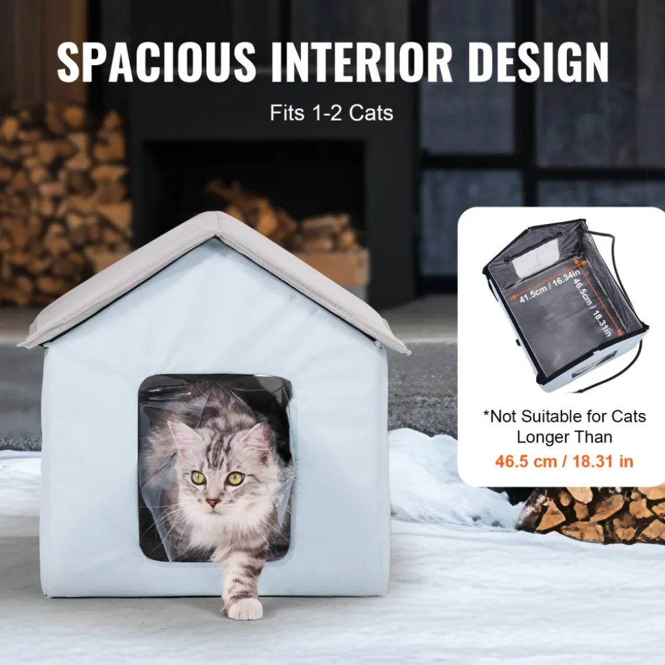 VEVOR Heated Cat House, Outdoor Kitty Shelter with Timer, 600D Oxford Cloth Foldable Cat Shelter with Heated Pad for Winter to Stay Warm and Cozy, Blue (Small)