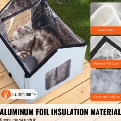 VEVOR Heated Cat House, Outdoor Kitty Shelter with Timer, 600D Oxford Cloth Foldable Cat Shelter with Heated Pad for Winter to Stay Warm and Cozy, Blue (Small)