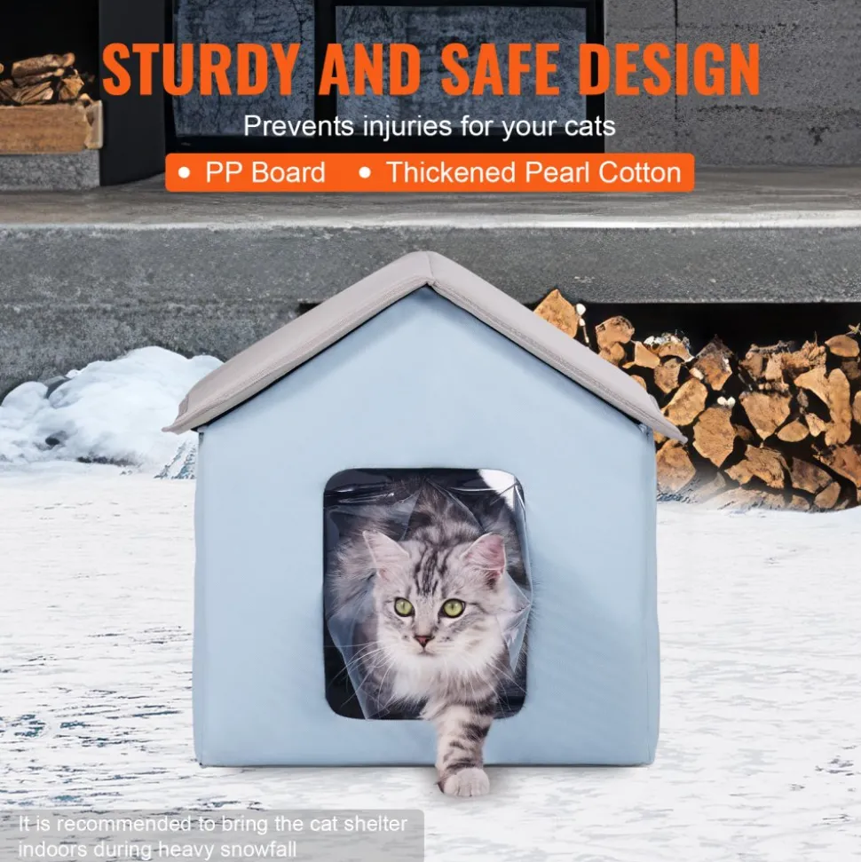 VEVOR Heated Cat House, Outdoor Kitty Shelter with Timer, 600D Oxford Cloth Foldable Cat Shelter with Heated Pad for Winter to Stay Warm and Cozy, Blue (Small)