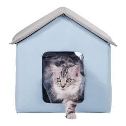 VEVOR Heated Cat House, Outdoor Kitty Shelter with Timer, 600D Oxford Cloth Foldable Cat Shelter with Heated Pad for Winter to Stay Warm and Cozy, Blue (Small)