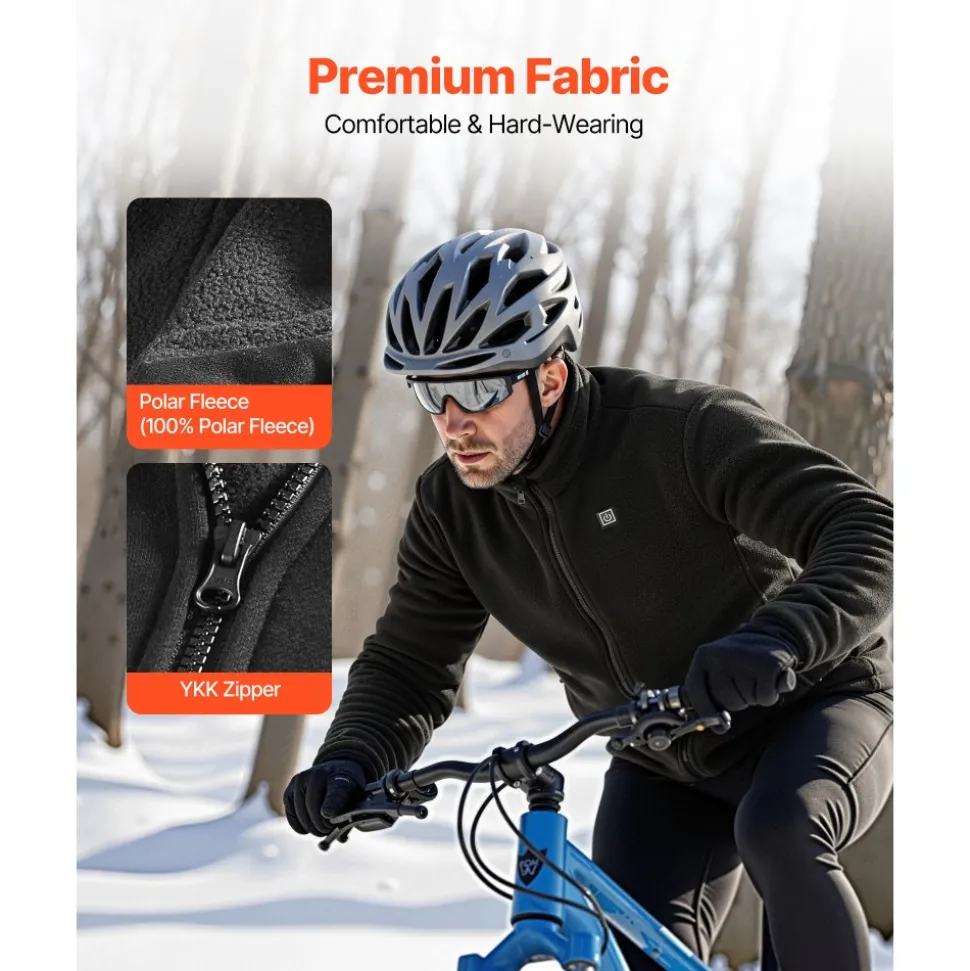 VEVOR Heated Fleece Jacket for Men, Heated Sweatshirt with 7.4V 16000mAh Rechargeable Power Bank Pack, 6 Heating Zones, 3 Temp Levels, 3h/6h/10h Warmth, for Winter Outdoor Camping, Black, L Size
