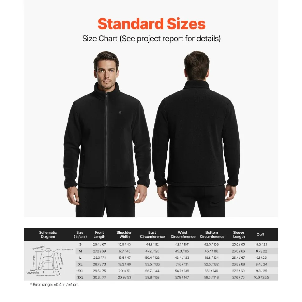 VEVOR Heated Fleece Jacket for Men, Heated Sweatshirt with 7.4V 16000mAh Rechargeable Power Bank Pack, 6 Heating Zones, 3 Temp Levels, 3h/6h/10h Warmth, for Winter Outdoor Camping, Black, L Size