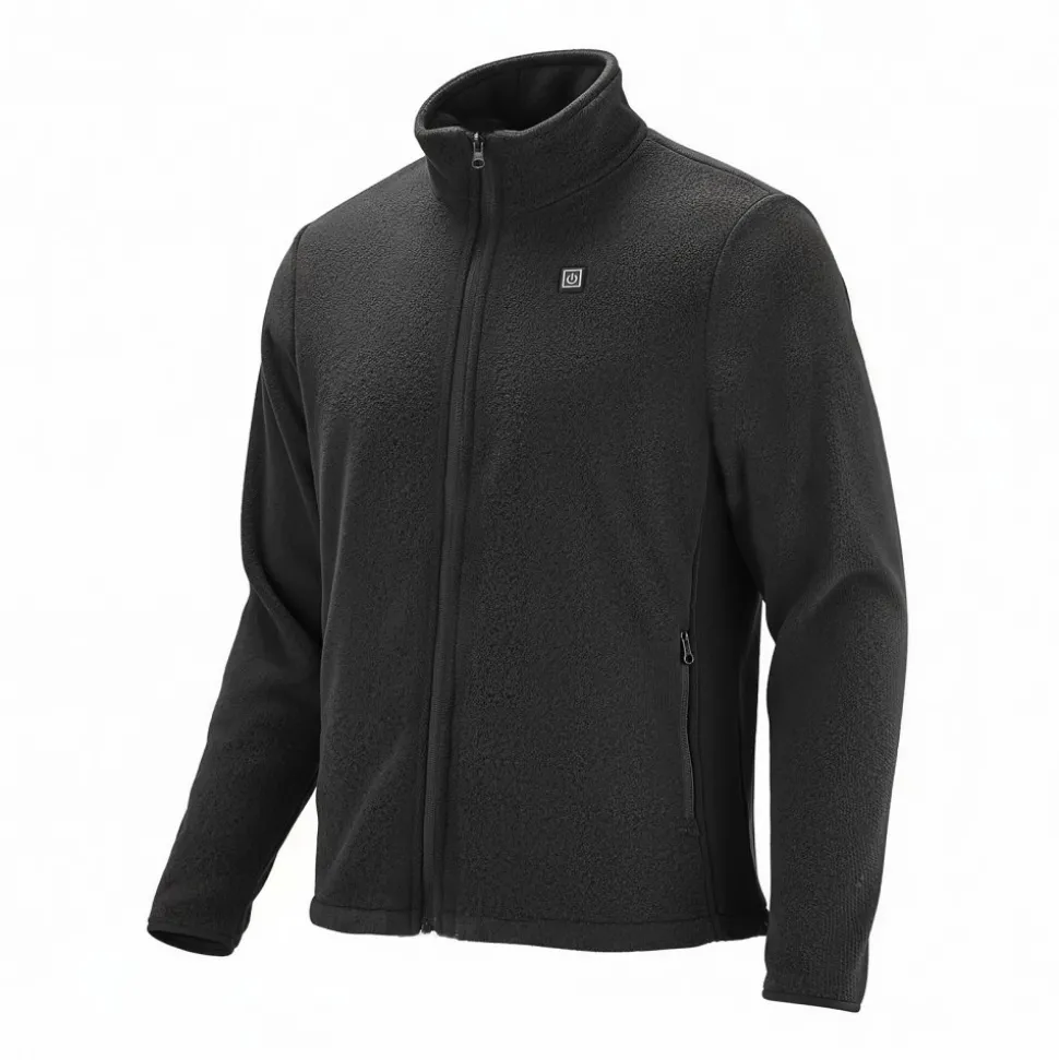 VEVOR Heated Fleece Jacket for Men, Heated Sweatshirt with 7.4V 16000mAh Rechargeable Power Bank Pack, 6 Heating Zones, 3 Temp Levels, 3h/6h/10h Warmth, for Winter Outdoor Camping, Black, L Size
