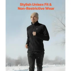 VEVOR Heated Fleece Jacket for Men, Heated Sweatshirt with 7.4V 16000mAh Rechargeable Power Bank Pack, 6 Heating Zones, 3 Temp Levels, 3h/6h/10h Warmth, for Winter Outdoor Camping, Black, S Size