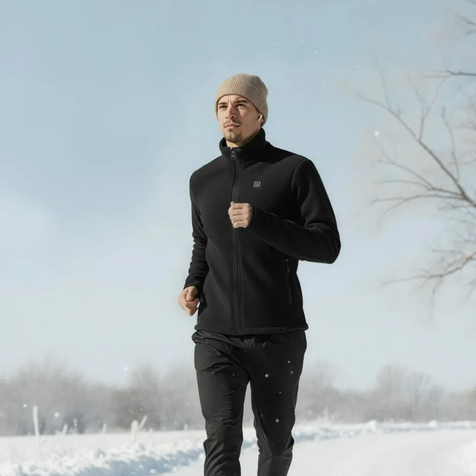 VEVOR Heated Fleece Jacket for Men, Heated Sweatshirt with 7.4V 16000mAh Rechargeable Power Bank Pack, 6 Heating Zones, 3 Temp Levels, 3h/6h/10h Warmth, for Winter Outdoor Camping, Black, S Size