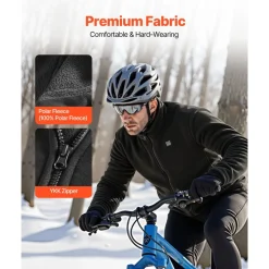 VEVOR Heated Fleece Jacket for Men, Heated Sweatshirt with 7.4V 16000mAh Rechargeable Power Bank Pack, 6 Heating Zones, 3 Temp Levels, 3h/6h/10h Warmth, for Winter Outdoor Camping, Black, S Size