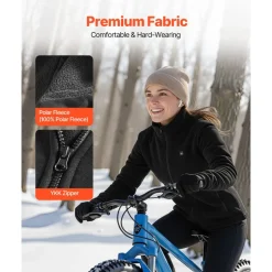 VEVOR Heated Fleece Jacket for Women, Heated Sweatshirt with 7.4V 16000mAh Rechargeable Power Bank Pack, 6 Heating Zones, 3 Temp Levels, 3h/6h/10h Warmth, for Winter Outdoor Camping, Black, XL Size