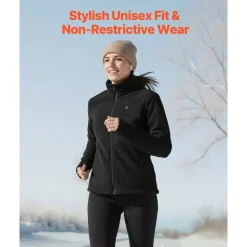 VEVOR Heated Fleece Jacket for Women, Heated Sweatshirt with 7.4V 16000mAh Rechargeable Power Bank Pack, 6 Heating Zones, 3 Temp Levels, 3h/6h/10h Warmth, for Winter Outdoor Camping, Black, XL Size