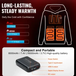 VEVOR Heated Hoodie, Unisex Heated Sweatshirt with Battery Pack 7.4V, Electric Jacket with 5 Heating Zones for Men & Women, Lightweight Warm Heated Outdoor Pullover for Fishing Camping, S Size Black