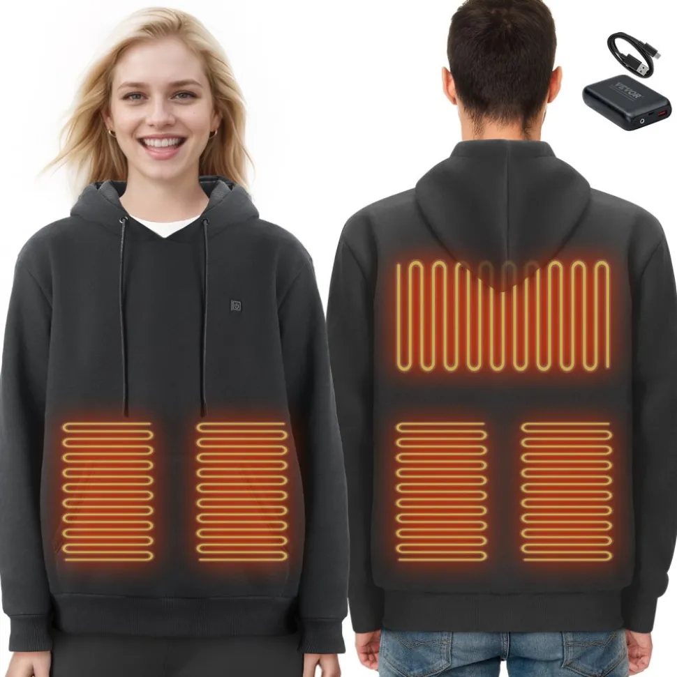 VEVOR Heated Hoodie, Unisex Heated Sweatshirt with Battery Pack 7.4V, Electric Jacket with 5 Heating Zones for Men & Women, Lightweight Warm Heated Outdoor Pullover for Fishing Camping, S Size Black