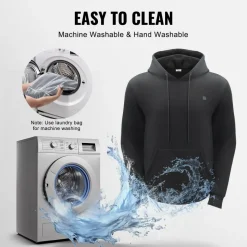 VEVOR Heated Hoodie, Unisex Heated Sweatshirt with Battery Pack 7.4V, Electric Jacket with 5 Heating Zones for Men & Women, Lightweight Warm Heated Outdoor Pullover for Fishing Camping, S Size Black