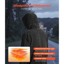 VEVOR Heated Jacket for Men with 7.4V Battery, Soft Shell Electric Heating Coat, Windproof Waterproof Lightweight Outerwear with 5 Heating Zones & 3 Heat Settings, Machine Washable, 3XL Size