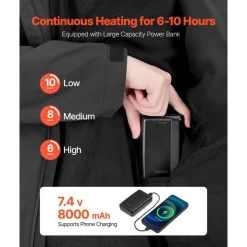 VEVOR Heated Jacket for Men with 7.4V Battery, Soft Shell Electric Heating Coat, Windproof Waterproof Lightweight Outerwear with 5 Heating Zones & 3 Heat Settings, Machine Washable, L Size
