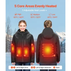 VEVOR Heated Jacket for Men with 7.4V Battery, Soft Shell Electric Heating Coat, Windproof Waterproof Lightweight Outerwear with 5 Heating Zones & 3 Heat Settings, Machine Washable,XL Size