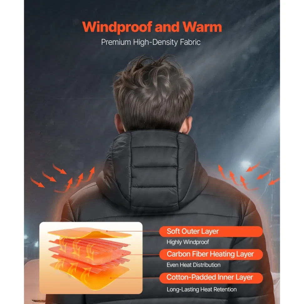 VEVOR Heated Jacket for Women with 7.4V Battery, Soft Shell Electric Heating Coat, Windproof Lightweight Outerwear with 4 Heating Zones & 3 Heat Settings, for Hiking, Outdoor Work, Black, M Size