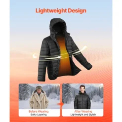 VEVOR Heated Jacket for Women with 7.4V Battery, Soft Shell Electric Heating Coat, Windproof Lightweight Outerwear with 4 Heating Zones & 3 Heat Settings, for Hiking, Outdoor Work, Black, M Size