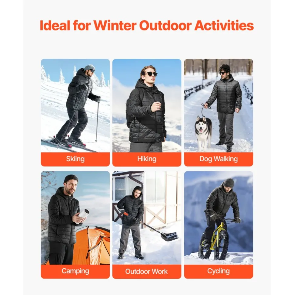 VEVOR Heated Jacket for Women with 7.4V Battery, Soft Shell Electric Heating Coat, Windproof Lightweight Outerwear with 4 Heating Zones & 3 Heat Settings, for Hiking, Outdoor Work, Black, L Size