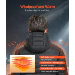VEVOR Heated Jacket for Women with 7.4V Battery, Soft Shell Electric Heating Coat, Windproof Lightweight Outerwear with 4 Heating Zones & 3 Heat Settings, for Hiking, Outdoor Work, Black, L Size