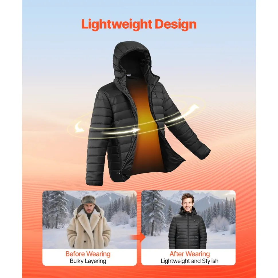 VEVOR Heated Jacket for Women with 7.4V Battery, Soft Shell Electric Heating Coat, Windproof Lightweight Outerwear with 4 Heating Zones & 3 Heat Settings, for Hiking, Outdoor Work, Black, L Size