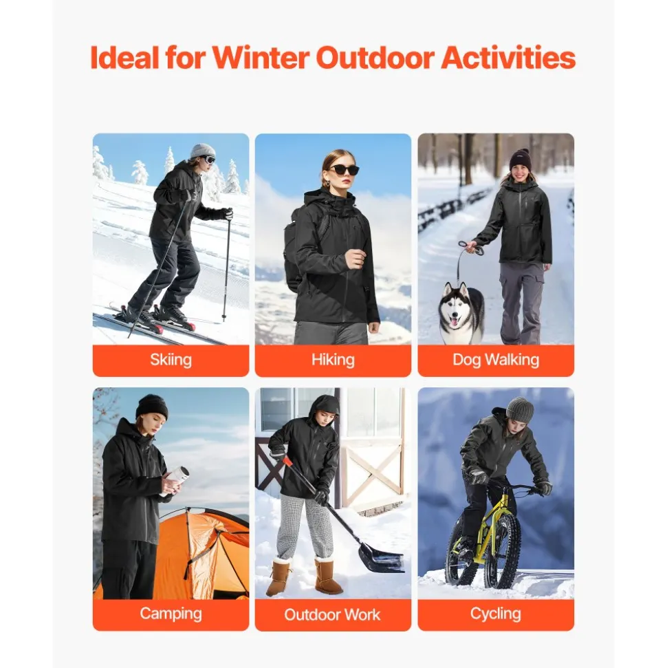 VEVOR Heated Jacket for Women with 7.4V Battery, Soft Shell Electric Heating Coat, Windproof Waterproof Lightweight Outerwear with 5 Heating Zones & 3 Heat Settings, Machine Washable, M Size